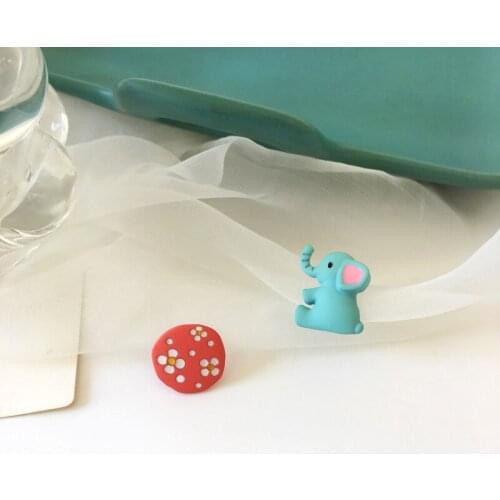 Asymmetric Girls Flowers Elephant Kids Earrings Cartoon Cute Korean Clip on Earrings