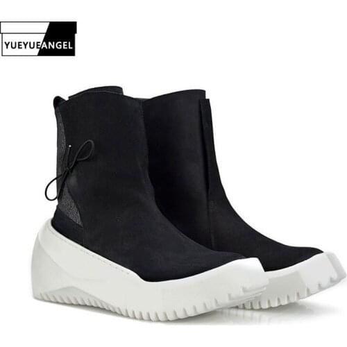 Punk Style Hot Sale Mens Creeper Round Toe Slip On Boots Male Shoes Winter High Top Footwear Vintage Plus Size 38-44 Black