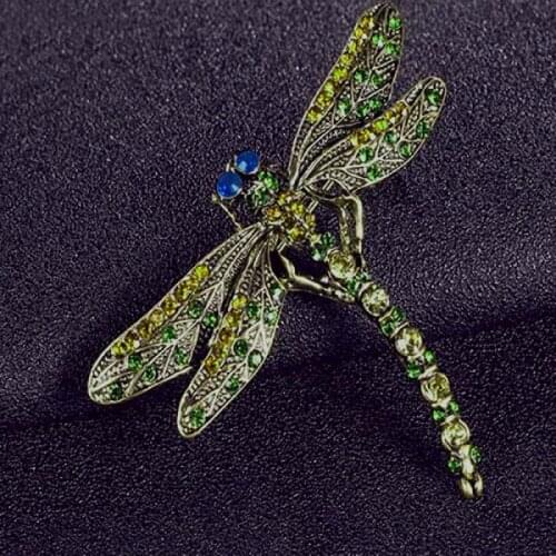 Bronze Dragonfly Rhinestone Brooches Fashion Insect Women Retro Style Luxury Shiny Brooch Pins Boutonniere Clothing Accessories