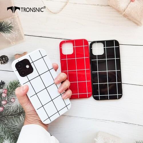 Plaid Red White Phone Case for iPhone 12 Pro Max Soft Silicone Shiny Black Silicone Case for iPhone 12 Mini Luxury Cover Fashion