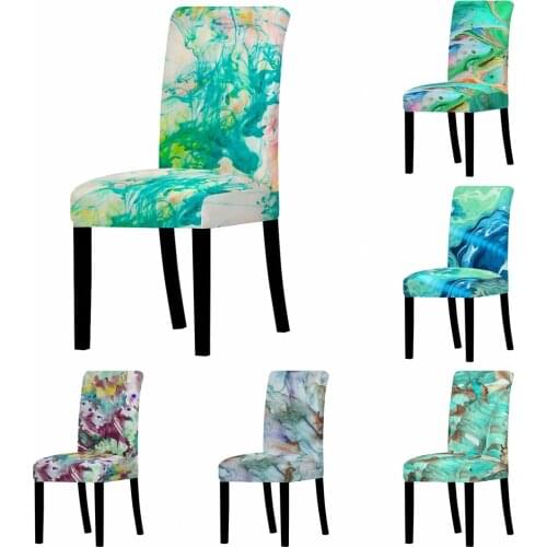 Green Ink Painting Chair Cover Marble Stretch Anti-dirty Elastic Seat Cover For Wedding Party Home Kitchen Dining Living Room