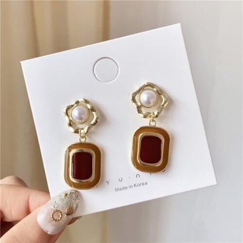 Sense of style restoring ancient ways the baroque senior earrings temperament contracted wine red earrings jewelry accessories