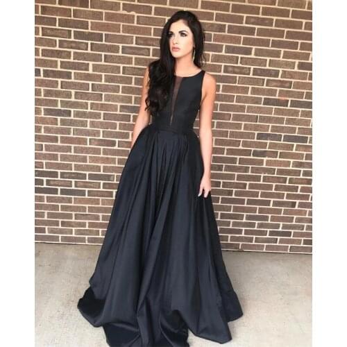 Long Satin A Line Prom Dresses 2021 Scoop Neck Formal Evening Party Dress Zipper Back Robe De Soiree