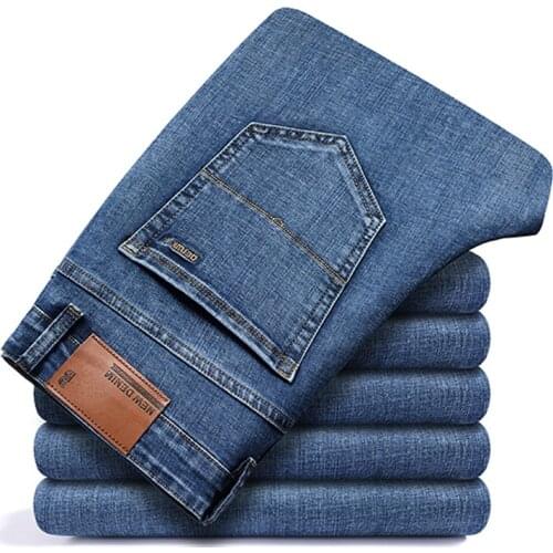 Spring Autumn 2021 Mens Smart Elastic Jeans Business Fashion Straight Regular Stretch Denim Trousers Men Jeans Plus Size 29-42