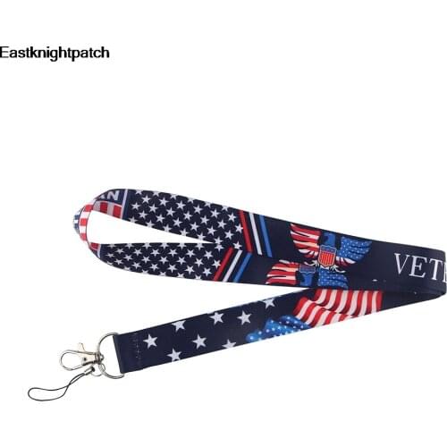 E1836 Veteran Military Patriotic American Flag Lanyard ID Card Holders Mobile Phone Neck Straps ID Holder Keychain Trucker Gift