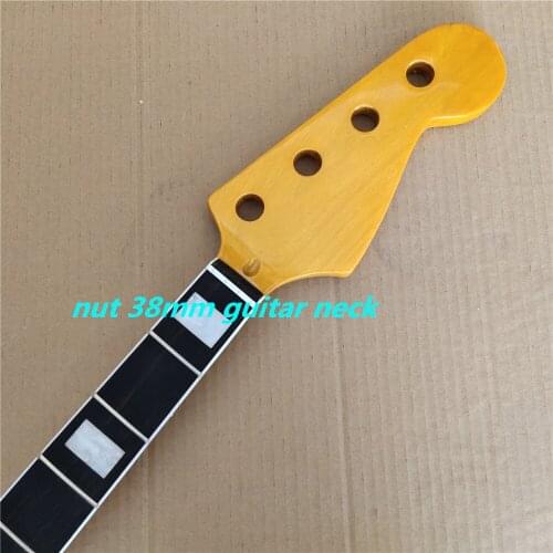 Yellow gloss Maple 20 frets bass guitar neck part 4 string ebony fingerboard 34 inch nut 38mm
