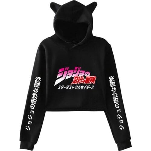 JoJo Bizarre Adventure Crop Hoodie Joestar ladies top Cat ear Hooded Pullover women hoodies and sweatshirts girls clothes