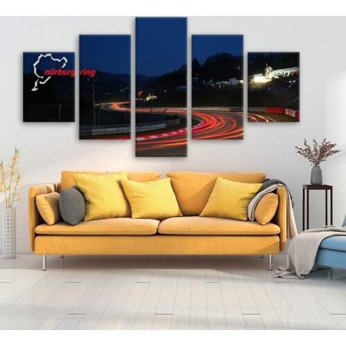 Nurburgring Rally Road Sports Car Track night view Print Canvas Painting 5 pieces Wall Art Poster Living Room Home Decor Picture