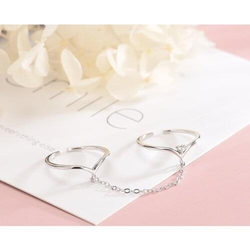 Original Niche Design Connecting Ring S925 Sterling Silver Double Ring Conjoined Ring Set with Diamond Cool Silver Gifts