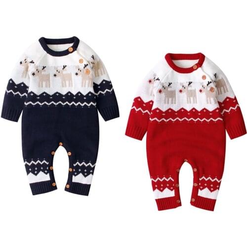 Citgeett Autumn Winter Christmas 0-18M Newborn Baby Boy Girl Knitted Pattern Long Sleeve Romper Toddler Xmas Outfit Clothes