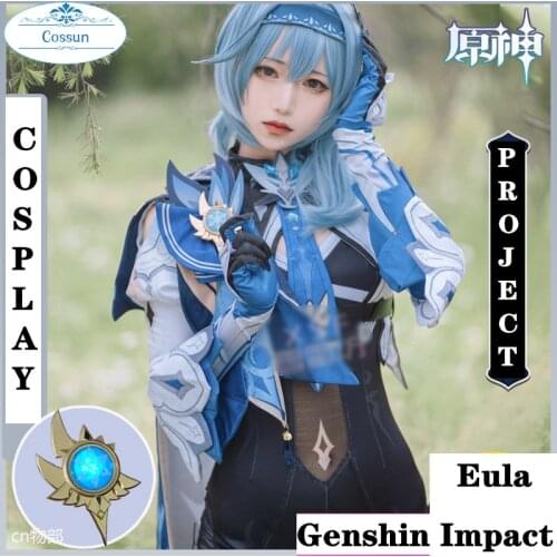 Eula Costumes Game Genshin Impact Cosplay Jumpsuit Five-Star Ice Element Anime Project Female Knight Clothes Shawl Accessory Set