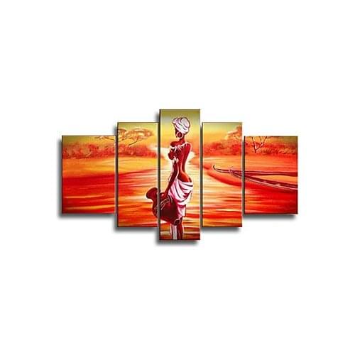 Red Canvas Painting Hand painted Abstract African Women Oil Paintings on Canvas Wall Pictures for Living Rooms Set of 5
