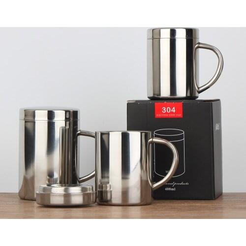 Kitchen Drinkware Thickened 304 Stainless Steel Double Layer Insulation Water Coffee Cup Mugs With Cover Lid