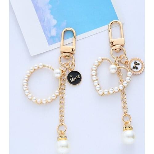 Cute Pearl Heart Shape Keychain For AirPods Earphone Pendant Keychain For huawei xiaomi Samsung Earphone Pearl Accessories