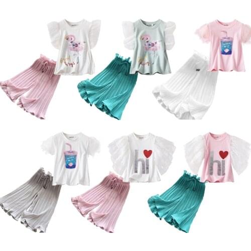 Fashion Baby Girl Clothes Cartoon T-Shirt Tops+Candy Color Short Pants 2pcs Set Summer Toddler Girls Clothing Set Size 3-8 Years