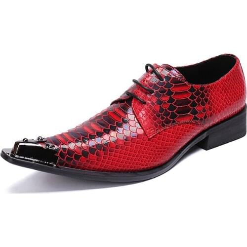 Fashion Designer Multicolor Genuine Leather Men Oxford Office Shoes Red Pointed Wedding Dress Shoes Business Men Snake Shoes