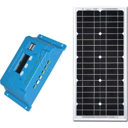TUVSolar Kit Solar Panel 12v 20w Chargeur Solaire PWM LCD Solar Charge Controller 12v/24v 10A Portable Home System Marine
