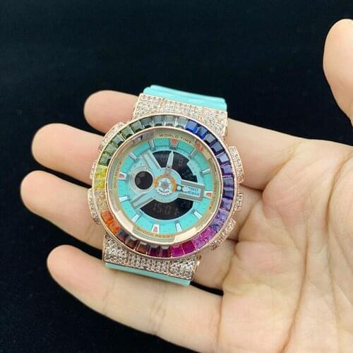 Cute style custom made baby g watch bezel with rainbow synthetic crystal