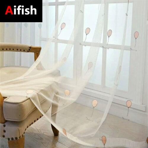 Simple Modern Embroidery Pink Balloon Tulle Curtain Childrens Room Window Screen Kitchen Bedroom Transparent Curtain W-TM034-3