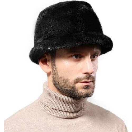 Genuine Mink Fur Luxury Gentleman Hat Men Winter Mens Lei Feng New Pilot Hat 2019 Casual Mink Fur Mens Hat