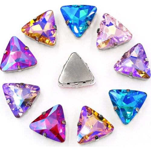 Silver Claw 18mm 10pcs triangle-shape crystal Glass flatback sew on rhinestones，DIY Accessories