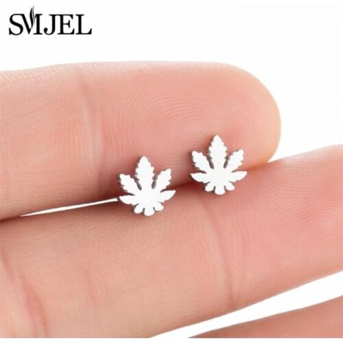 Fashion Trendy Maple Leaf Earrings Black Stainless Steel Coconut Tree Leaves Stud Earring Women Men Gift Jewelry Accessories