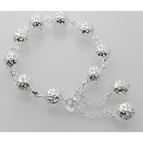 Charm fashion silver color fine hollow beads bracelet women high quality elegant jewelry wholesale H088 Christmas gift