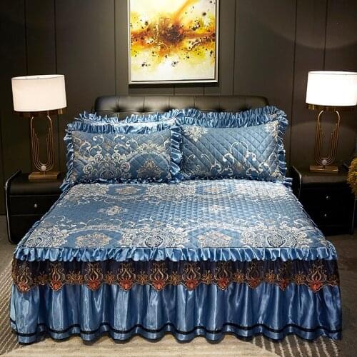 Thickened warm crystal velvet quilting Bedspread Fitted Sheet Pillowcases 2/3pcs printing Lace embroidery Bedding