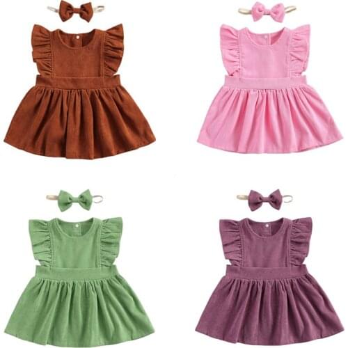 Toddler Baby Kids Girls Sleeveless Corduroy A-line Dress Princess Ruffles Dresses Girls Clothing Kids Dresses For Girls Dress