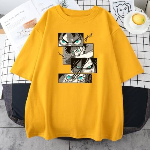 Attack On Titan Anime Eyes Print Womens Tshirt Summer Casual Top Fashion Brand Clothing New O-Neck Tops Loose Breathable T-Shirt
