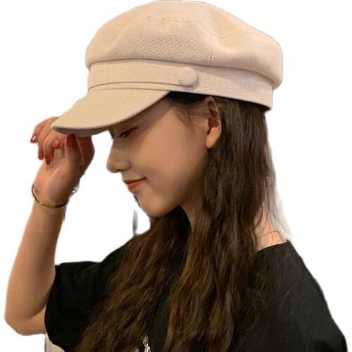 Womens Spring Linen Cotton Beret Navy Cap Octagonal Retro Sailor Cap