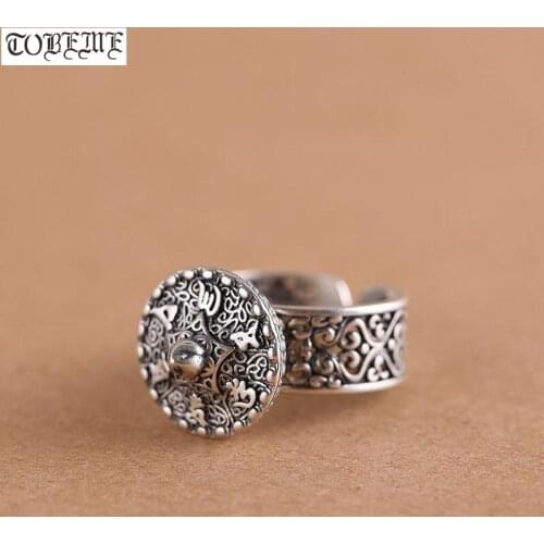 Handcrafted 100% 925 Silver Tibetan Six Words Proverb Ring Buddhist OM Mani Padme Hum Ring Good Luck Women Ring Resizable
