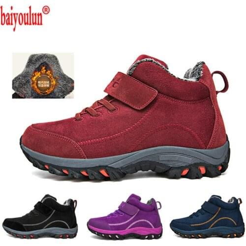 Winter High Top Women Hiking Waterproof Trekking Boots Mountain Climbing Shoes Sports Rubber Sole Shoes Nubuck Men Couple