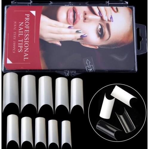 1box of 100pcs Tips Clear White Natural Coffin False Nails Tips 2-2.9cm Long French Ballet Pipe Acrylic Nails DIY Manicure Tools
