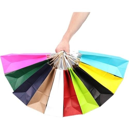 10pcs 3 Size Gift Paper Bags with Handles Kraft Gift Packing Bags Festival Party Wedding Bag for Packages