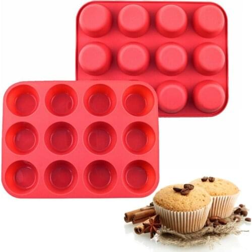 12 Silicone Mold Muffin Pudding Mould Bakeware Round Cup Cake Pan Baking Tray