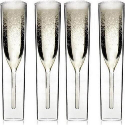 2/4/6 Pcs Double Wall Glass Champagne Champagne Flutes Stemless Wine Glass Goblet Bubble Wine Tulip Cocktail Wedding Party Cup
