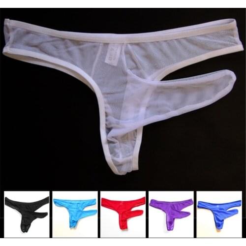 2019 Fashion See Through Gay Mens Thong Underwear Transparent Mesh Penis Sleeve Convex G String Homme Jockstrap