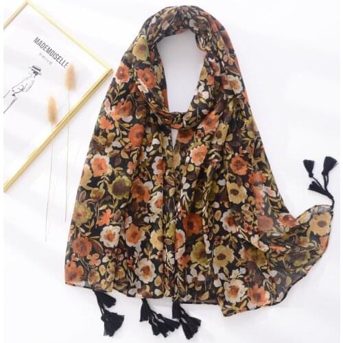 2021 Women Fashion Floral Printed Pattern Cotton Tassel Scarf Shawls Wraps Hijabs 10pcs/lot