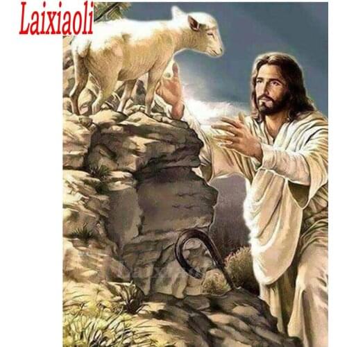 DIY Diamond Painting Cross Stitch Jesus with Sheep picture of rhinestone Diy Diamond Embroidery Full Square Round Diamond decor