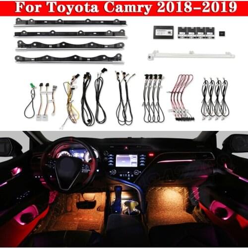 Car Ambient Light For Toyota Camry 2018-2019 Button And App Control Decorative LED 64 colors Atmosphere Lamp illuminated Strip