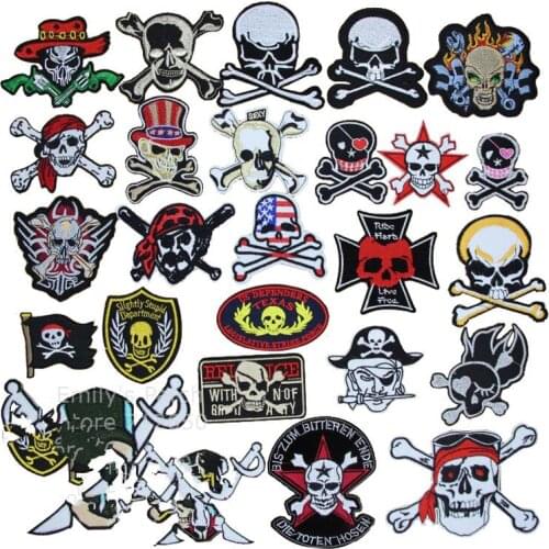 Free Shipping 10 pcs popular skull skeleton Embroidered patch iron on Motif Applique, garment embroidery patches DIY accessory