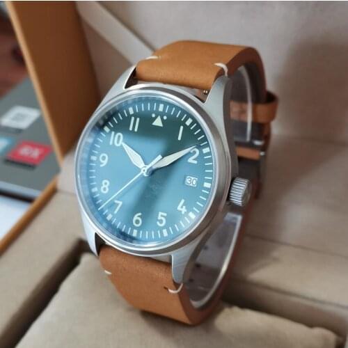 GEERVO no logo 39mm pilot Automatic watch NH35 movement Green dial Have date Sapphire crystal super luminous