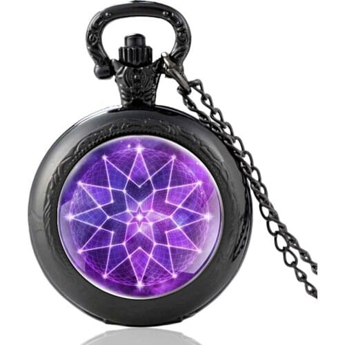 Charm Sparkling Purple Crystal Design Black Vintage Quartz Pocket Watch Men Women Pendant Necklace Hours Clock Gifts