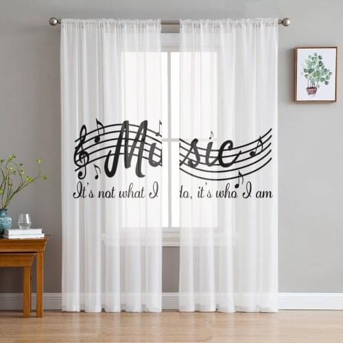 Music Stave Black And White Simple Note Sheer Curtains for Living Room Kitchen Tulle for Windows Voile Yarn Curtains for Bedroom