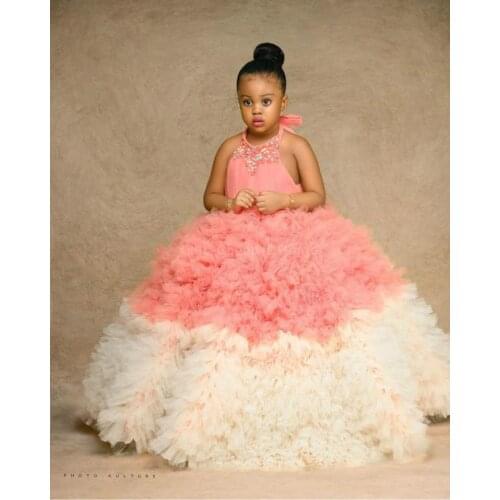 2021 Luxurious Crystals Flower Girl Dresses Ball Gown Tiers Tulle Little Kids Birthday Pageant Wedding Gowns