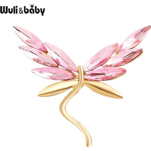 Wuli&baby Pink Crystal Butterfly Brooches Women Classic Insect Party Office Brooch Pins Gifts