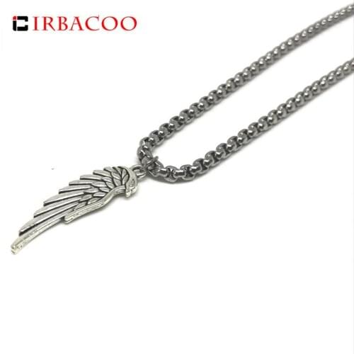 IRBACOO 2019 New Fashion Mens Necklace Wing Charm With 316L Stainless steel Chain Necklace For Men