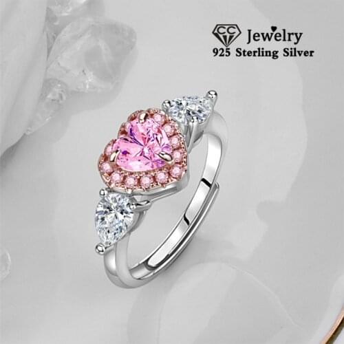 CC Rings For Women Princess Marriage Pink Heart 925 Silver Cubic Zirconia Ring Romantic Bridal Wedding Bijoux Adjustable CC917