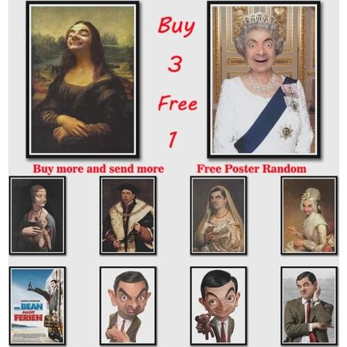 Mr Bean kiss Poster Painting Core Kraft bar Decorations Core Home Decor classic gift wall sticker Frameless